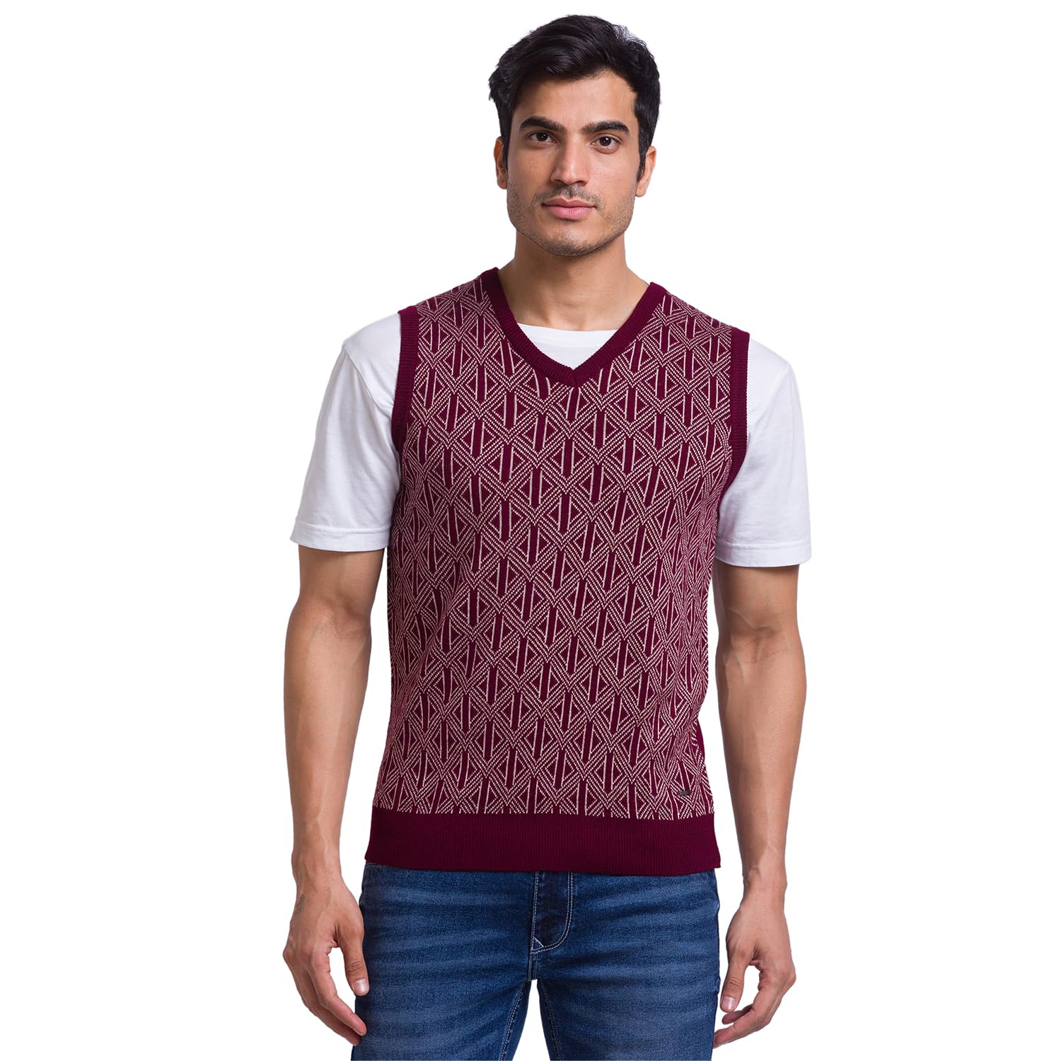 parx Men's Regular Fit Pure Acrylic V Neck Yarn Dyed Pattern Sleeveless Sweater-picture-11