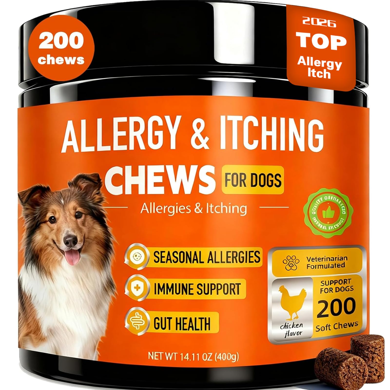 Dog Allergy Chews 200ct,Probiotics for Dogs Itching Skin Relief for Skin and Paw Licking, Dog is Human Multivitamin Itch Relief for Seasonal Allergies-Support a Healthy lmmune System Chicken Flavor