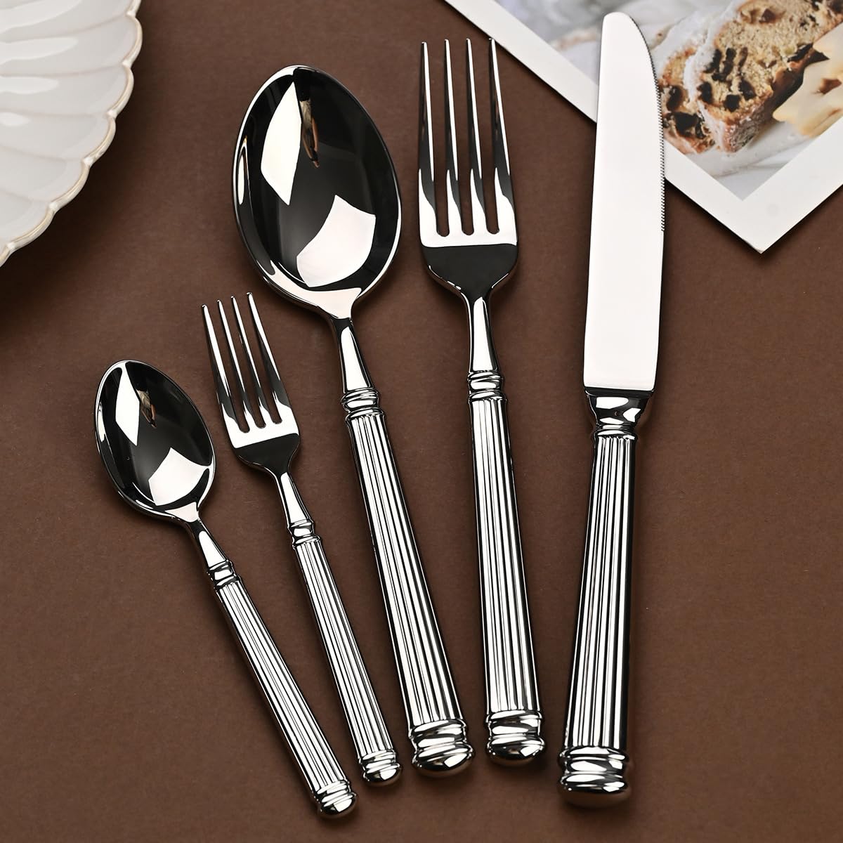 Besteckset, 5/20/30/40-teilig, 304 Edelstahl, handwerklich geschmiedet, für Zuhause, Restaurant, Steakbesteck, Messer, Gabeln und, Silber, 6er-Set, 30-teilig (Silber, 4er-Set)