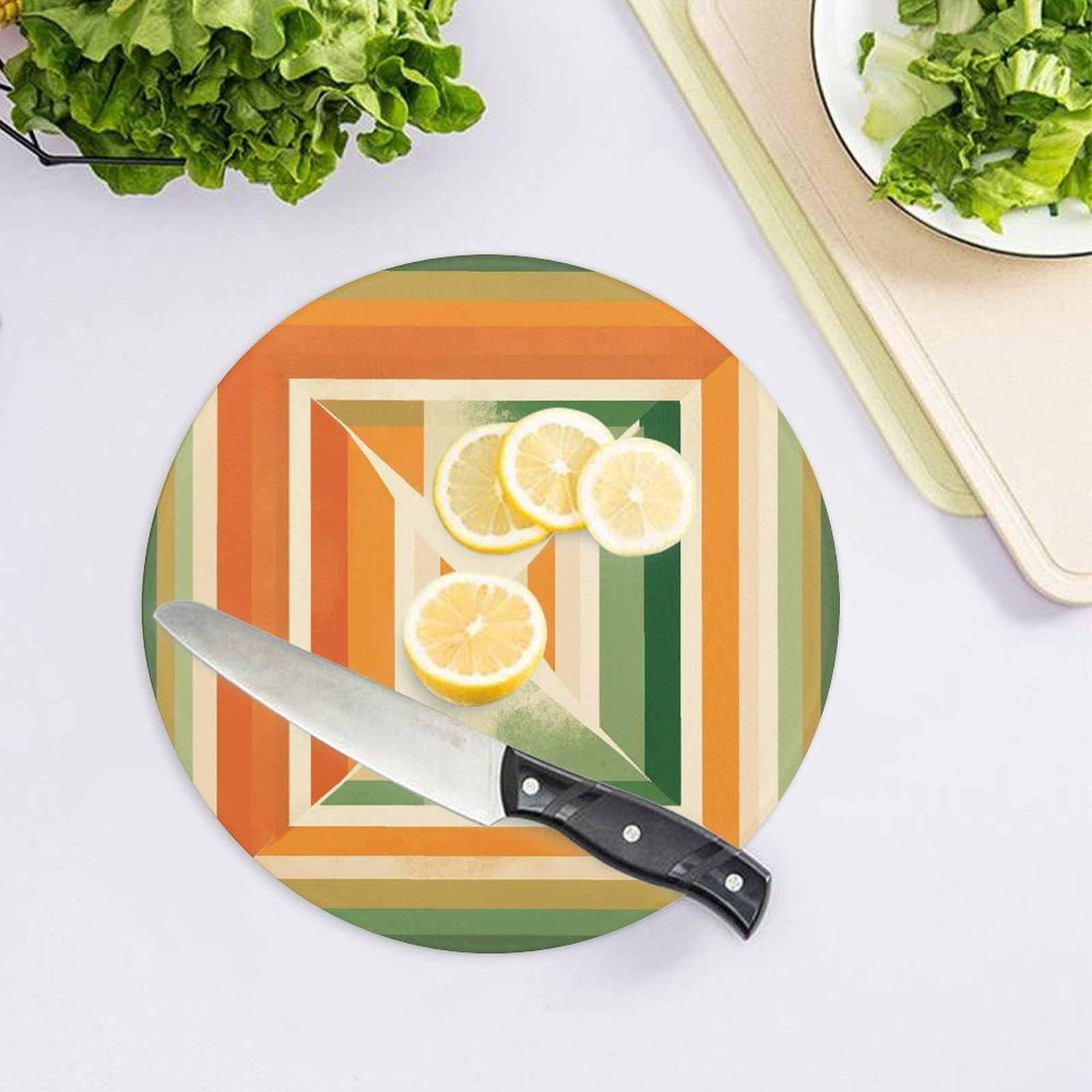 Tabla de cortar redonda con patrón cuadrado fácil de limpiar, tablas de cortar para cocina, tamaño grande 7.9, tablas de cortar esenciales de cocina, convenientes para carne y verduras
