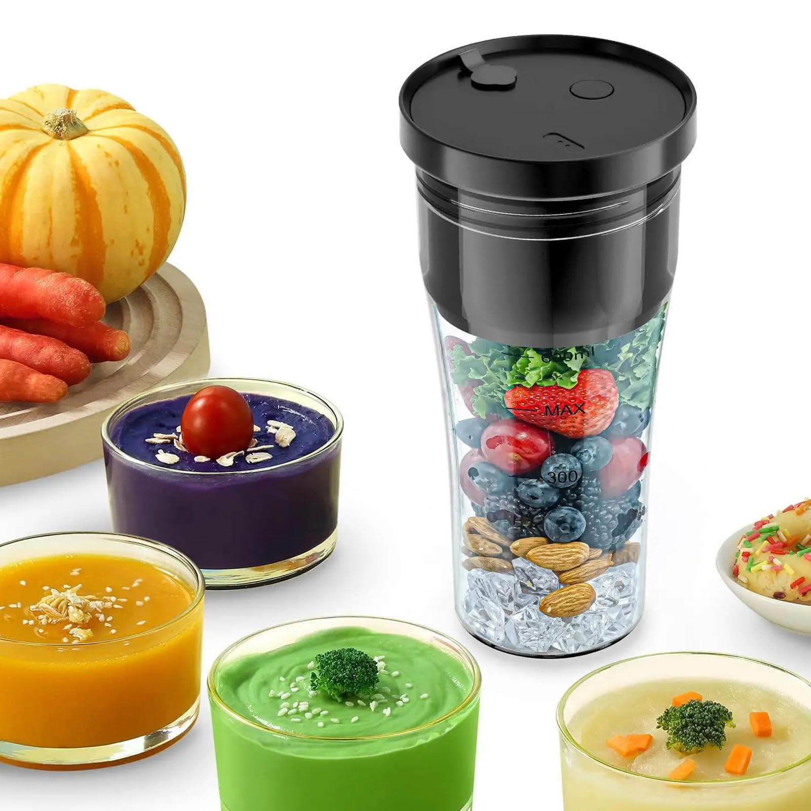 Tasse Mélangeur Portable, 20oz 600 Ml USB Ducteur Personnel Rechargeable pour Shakes et Smoothies, avec Pinceau Nettoyage, Paille, Mélangeur Shaker Protéique pour Cuisine