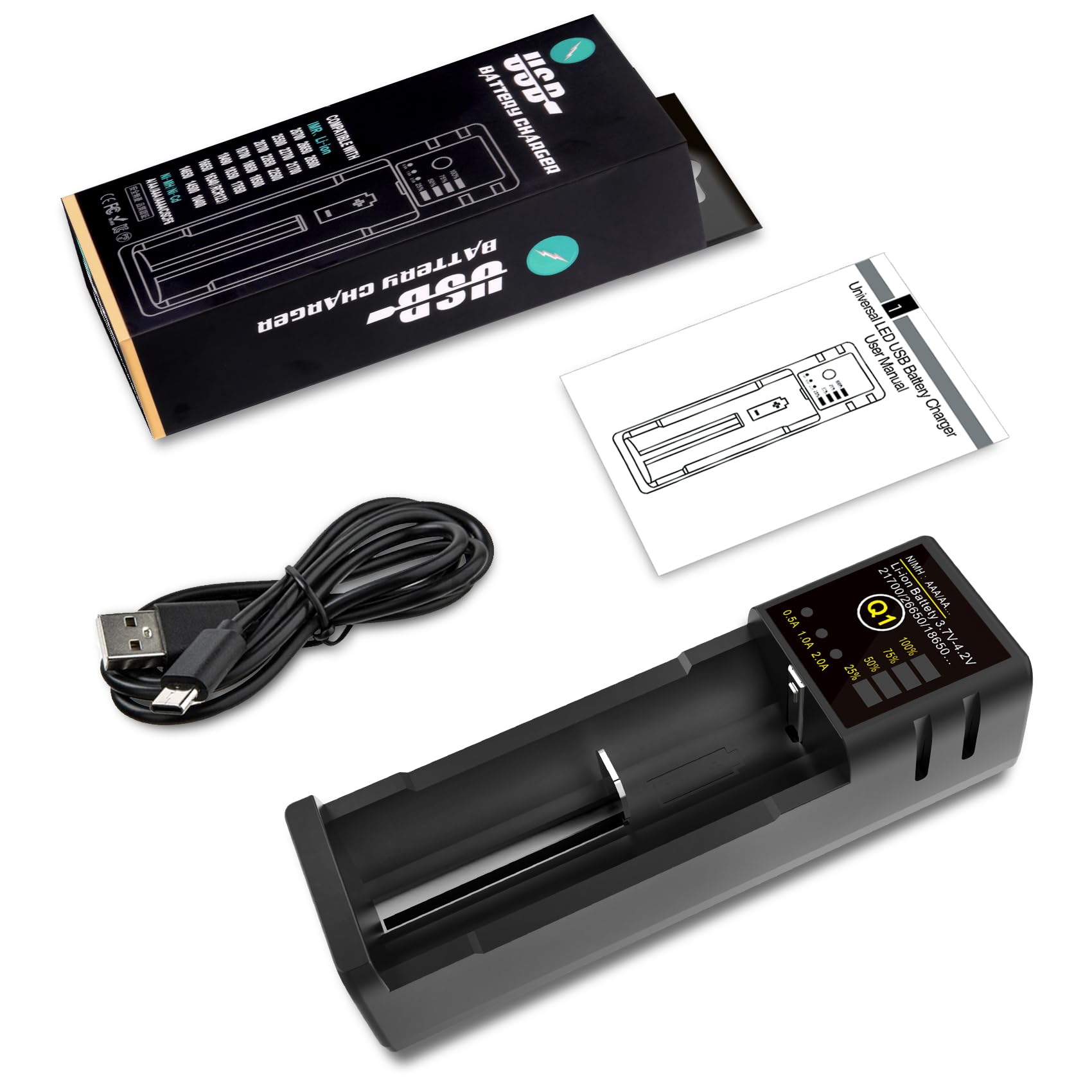 18650 Battery Charger, 1 Bay Battery Charger with Smart LCD Display Fast Charge for Rechargeable Batteries Li-ion NI-MH NI-Cd AA AAA C 21700 26650 13650 16340 18350 18700 RCR123