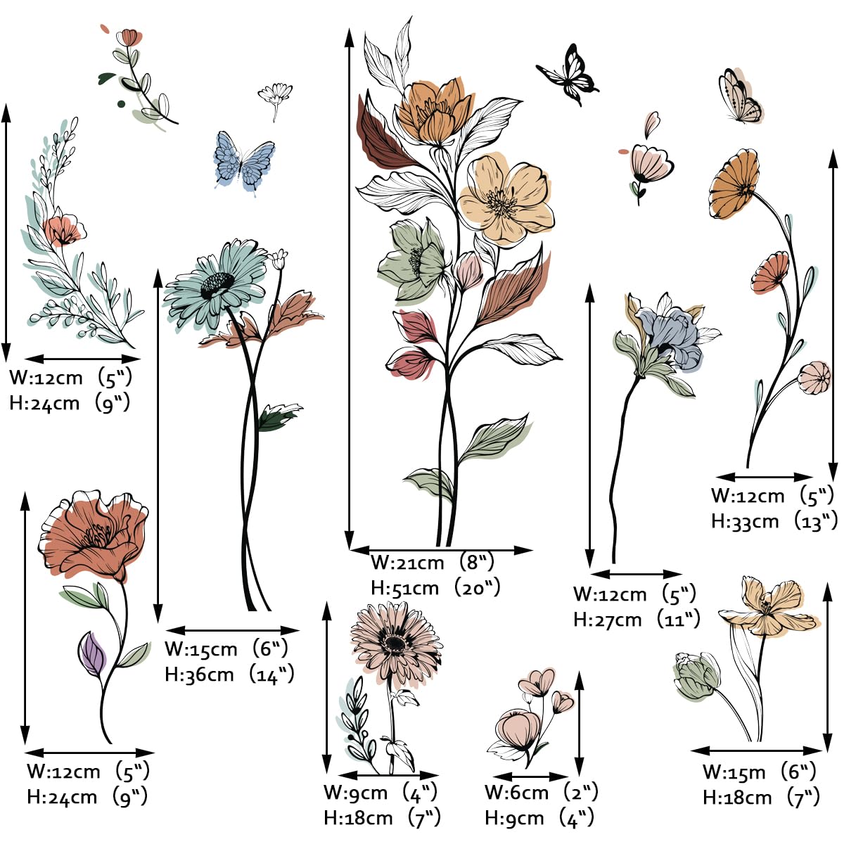 Adesivi Murali Fiori E Farfalle - Stile Bohémien - Decorazione Parete Vinile - Foto 2