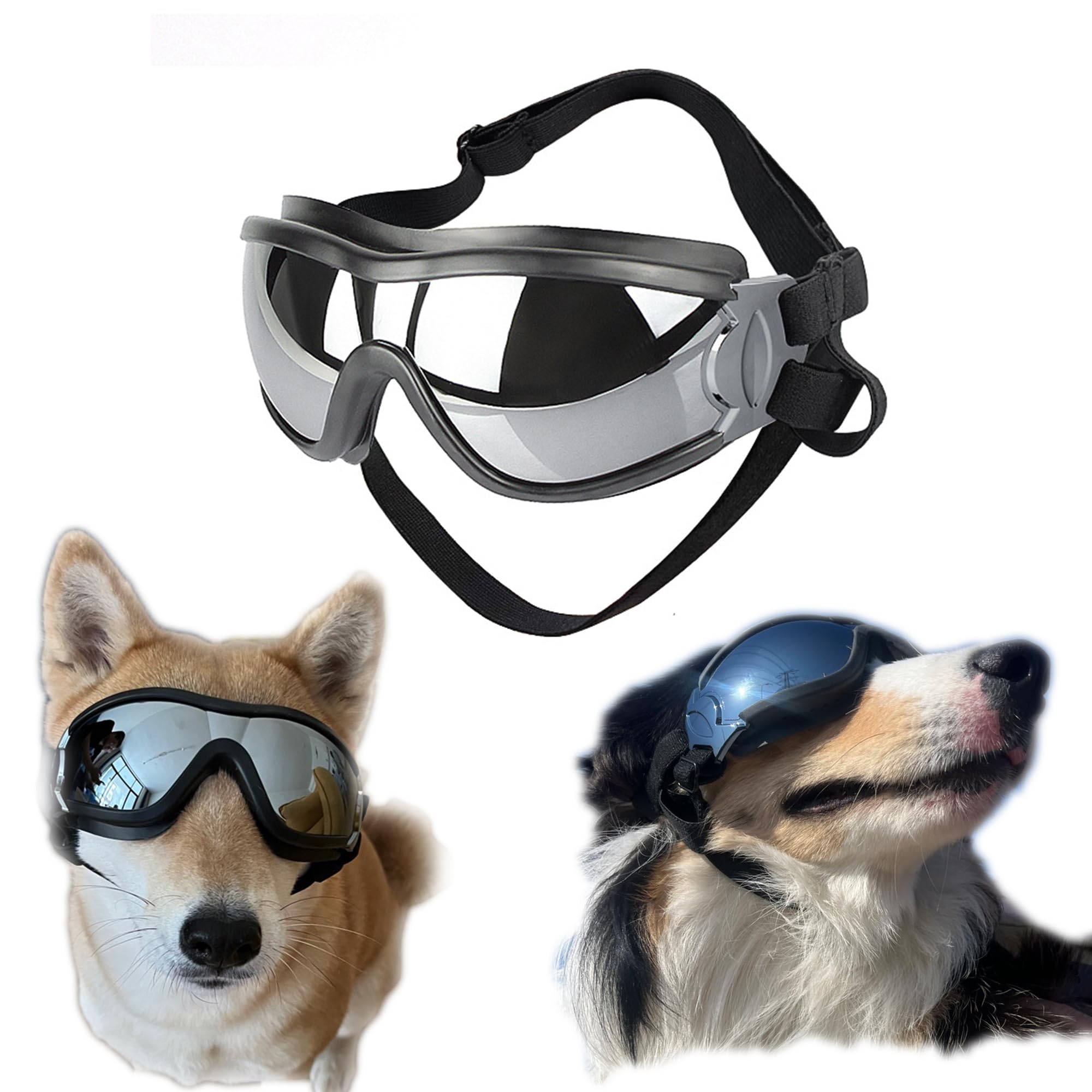 Muejjur Dog Sunglasses for Large and Medium Breed, Dog Goggles for Large Dogs, Sun Protection, Windproof, Waterproof, Dustproof and Anti-Fog with