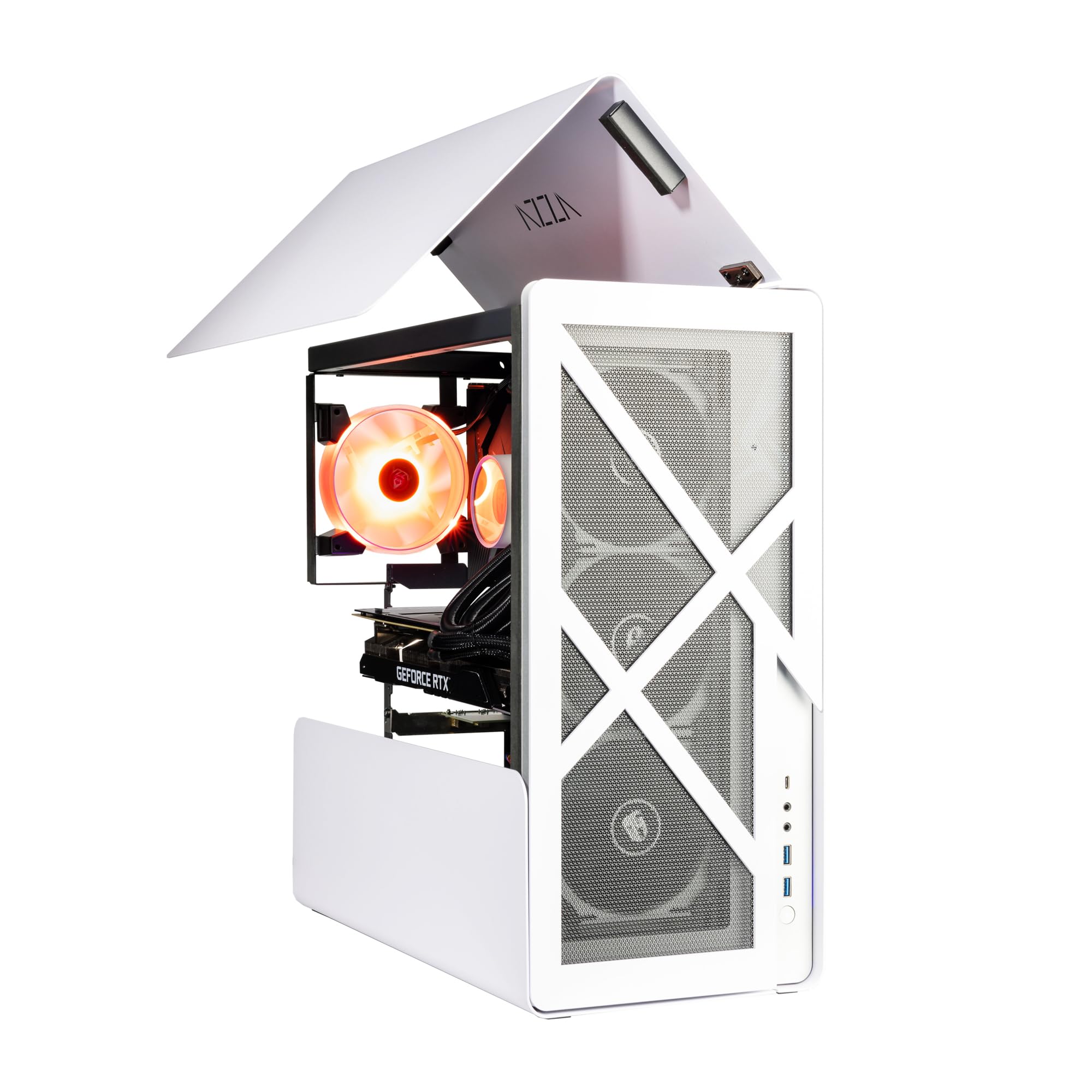 Velztorm White Addux Open-Air Design Custom Gaming Desktop Liquid-Cooled (AMD Ryzen 9-5900X 12-Core, RTX 3060 Ti 8GB, 32GB DDR4, 1TB PCIe SSD, 360mm AIO, VR Ready, 750W PSU, WiFi-N, Win10H)