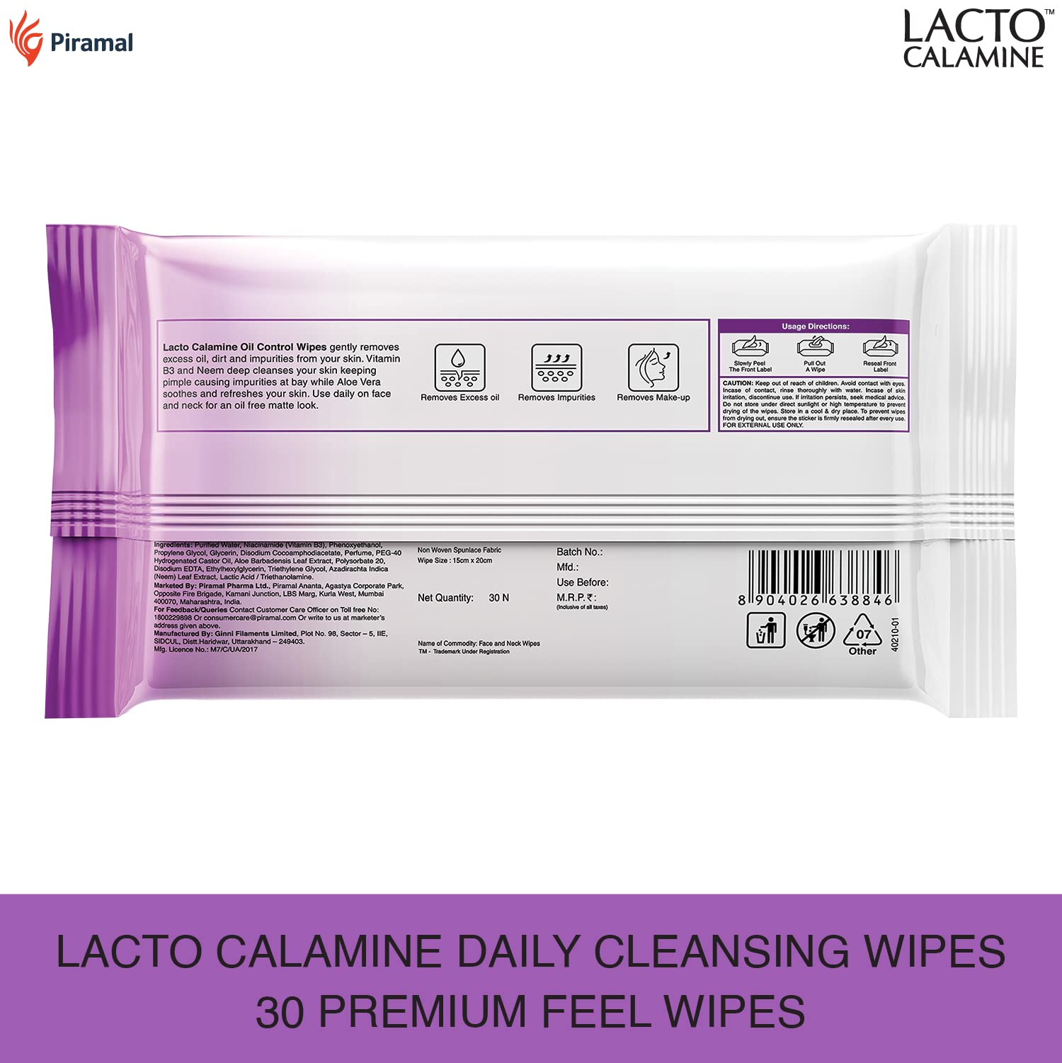 Lacto Calamine Daily Face Cleansing Wipes with Aloe Vera, Cucumber & Vitamin E, White, Pack of 3, 75 Count & Calamine Oil Control Face Wipes, White, 60 Count, Pack of 2 4