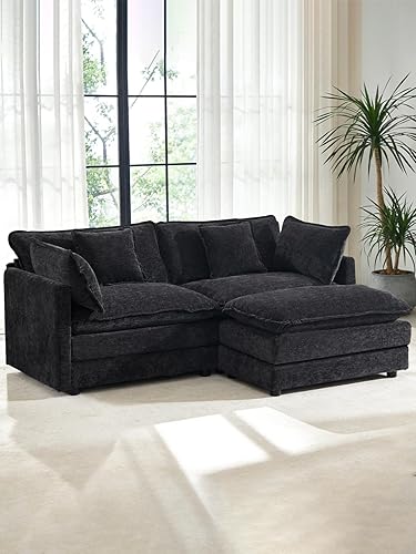 Miniatura 12 de Sofá seccional modular en forma de U, sofá esquinero de chenilla de gran tamaño, cómodo sofá nube con otomana chaise, sofás seccionales modernos de