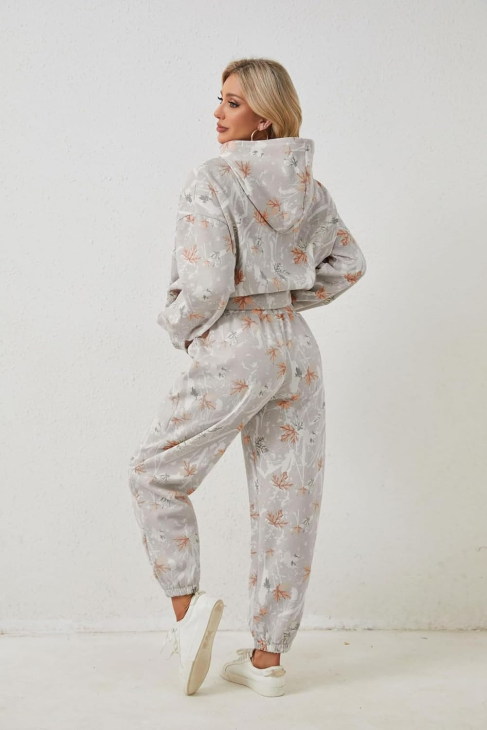 Camo Sweatsuits for Women 2 Piece Outfits Maple Leaf Print Hoodie Sweat Sets Pants Camouflage Tracksuits Lounge sets - Image 5