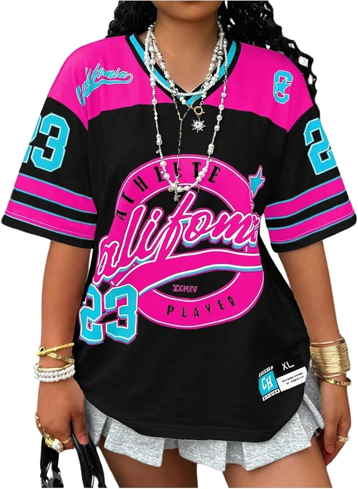 MakeMeChic Women's Jersey Shirts Number Graphic Oversized Y2K Tee