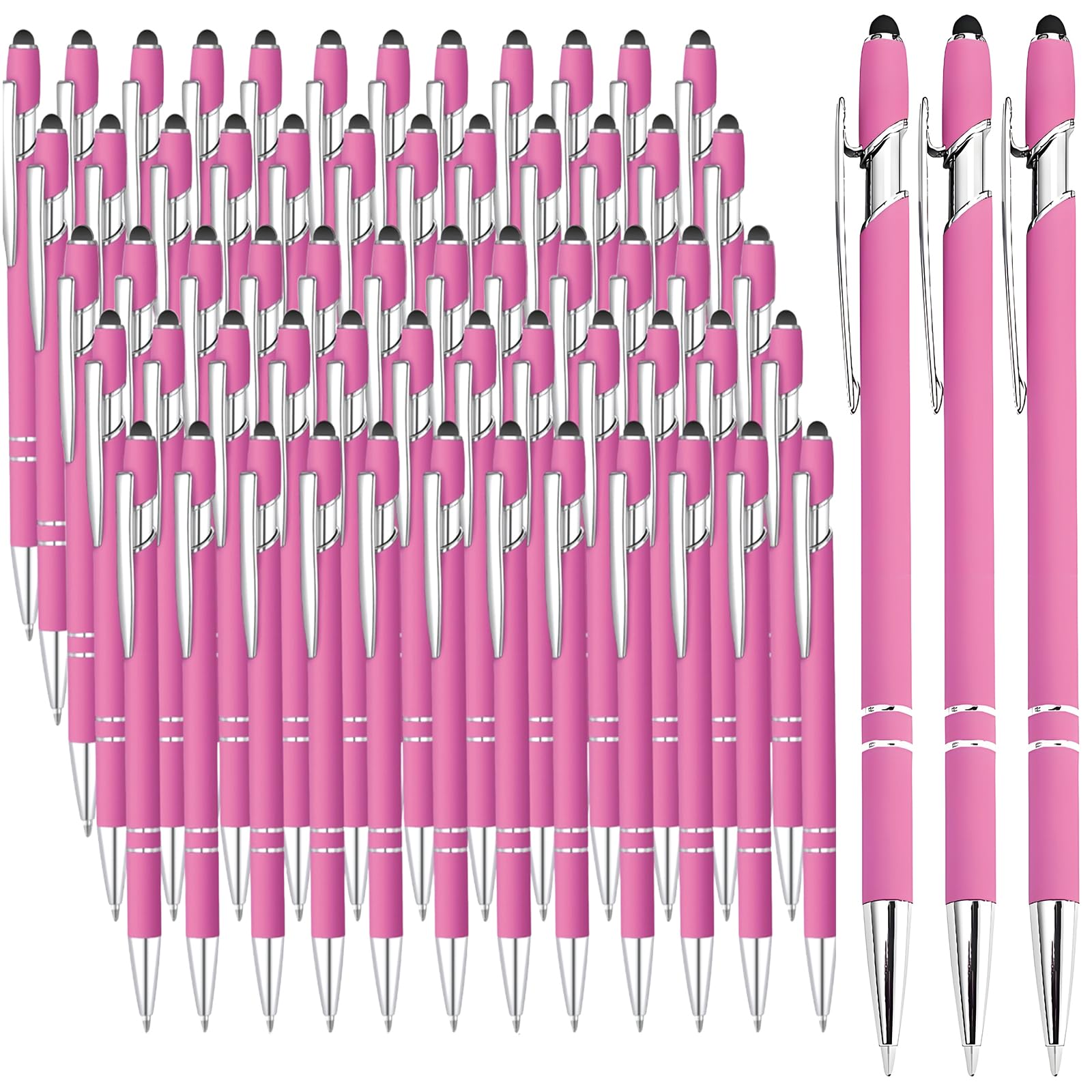 100 Pcs Ballpoint Pen with Stylus 2 in 1 Ballpoint Pen for Touch Screens, 2 in 1 Thank You Pen Gift for Colleagues, Coworker, Office (Rose Pink)