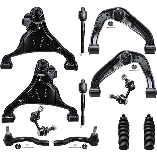 Detroit Axle - 12pc Front End Kit for 2005-2015 Nissan Frontier Xterra 2005-2012 Pathfinder, 4 Upper Lower Control Arms with Ball Joints 4 Outer Inner Tie Rod Ends 2 Boots 2 Sway Bars Replacement