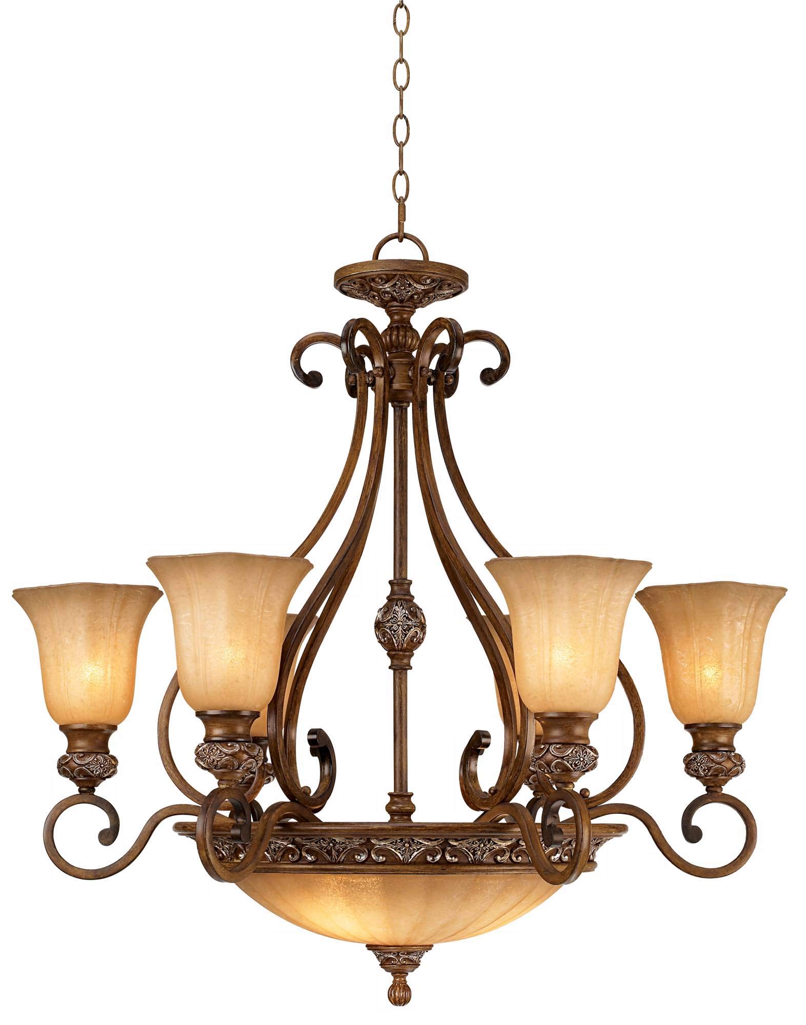 Kathy Ireland Sterling Estate Golden Bronze Chandelier 34 1/2" Wide Rustic Champagne Glass Bowl Shade 9-Light Fixture for Dining Room House Foyer Entryway Kitchen Bedroom Living High Ceilings