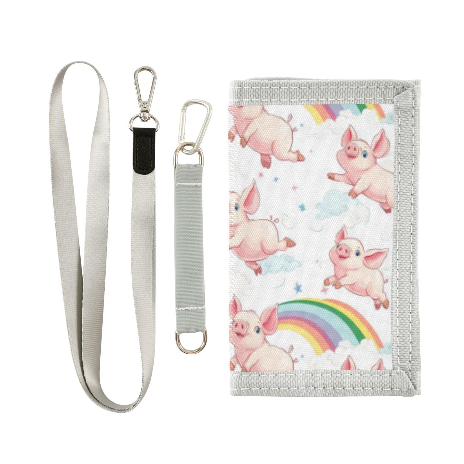 Wusikd Cute Piglets Kids Wallet for Boys Girls Rainbow Toddler Trifold Wallet Novelty Wallet for Teens Women Men