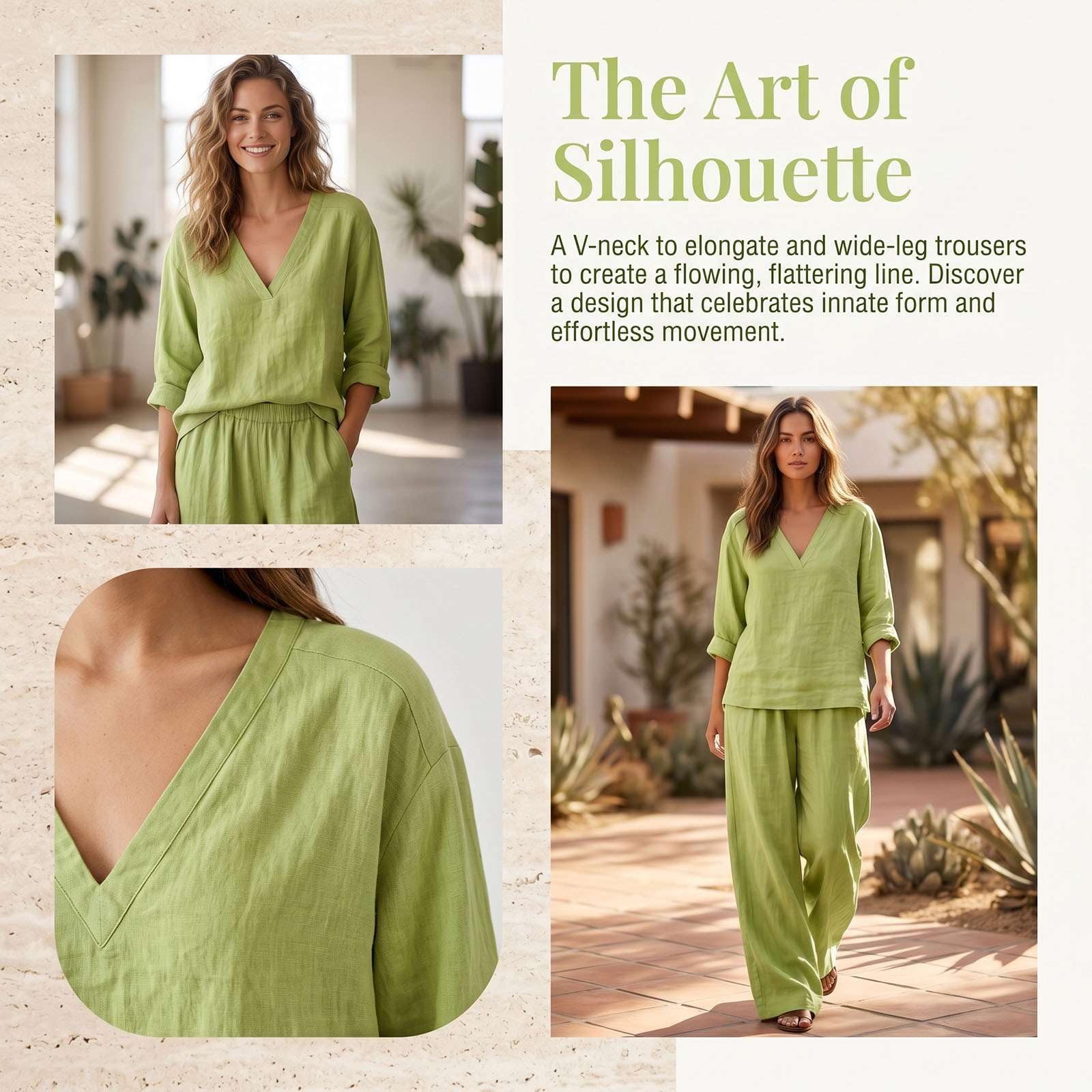Générique Ensemble Femme 2 Pièces Été Imprimé Floral Chic - Haut Col V Manches 3/4 et Pantalon Large Fluide à Taille Haute Tenue de Vacances Bohème Décontractée en Mélange Coton et Lin
