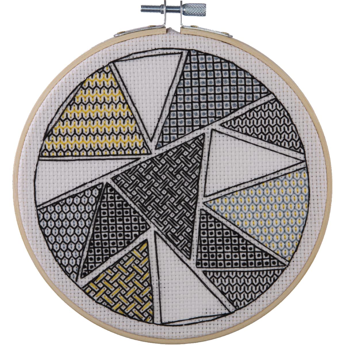 ANCHOR Counted Blackwork Stitch kit Geometric Triangles, Diam 13cm, DIY