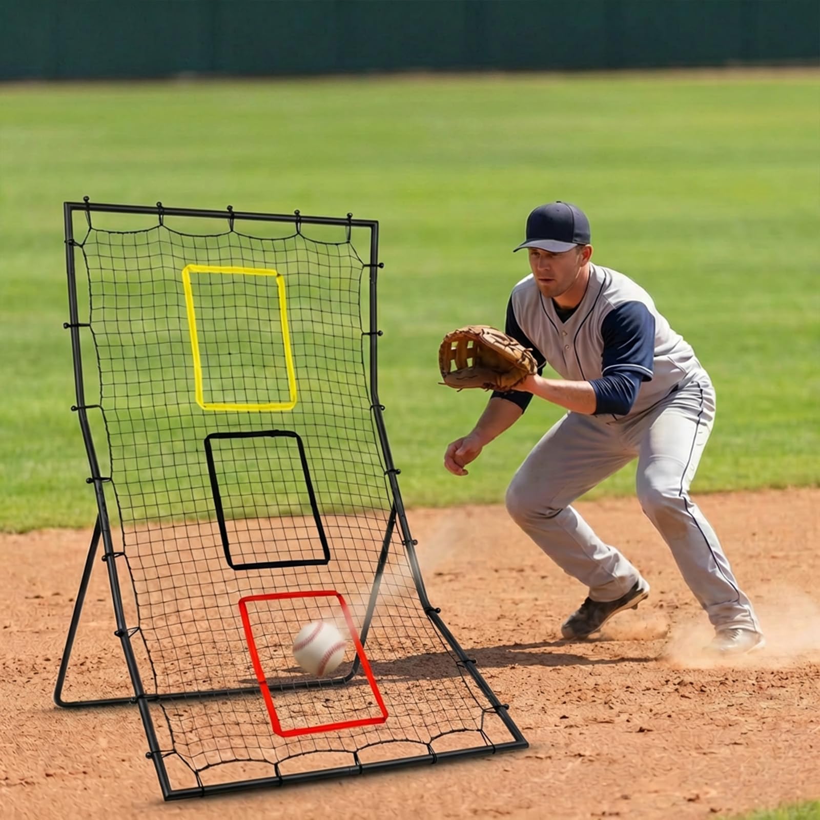 Baseball- Und Softball-Rückprallnetz 183 x 122 cm, Pitching- Und Fielding-Rebounder Mit 3 Zielzonen, Trainingsnetz Für Wurf-, Fang- Und Schlagtraining