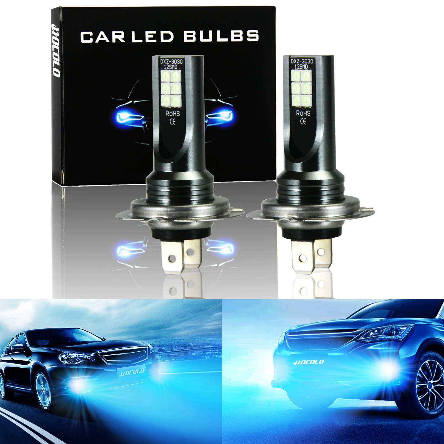 HOCOLO A Ice Blue White Fog Light DRL 8000K 6000K LED Bulbs-H7 H8 H3 H4 H1 9005 9006 2504 5202 (A-H7-Fog/DRL, Ice Blue Lighting)