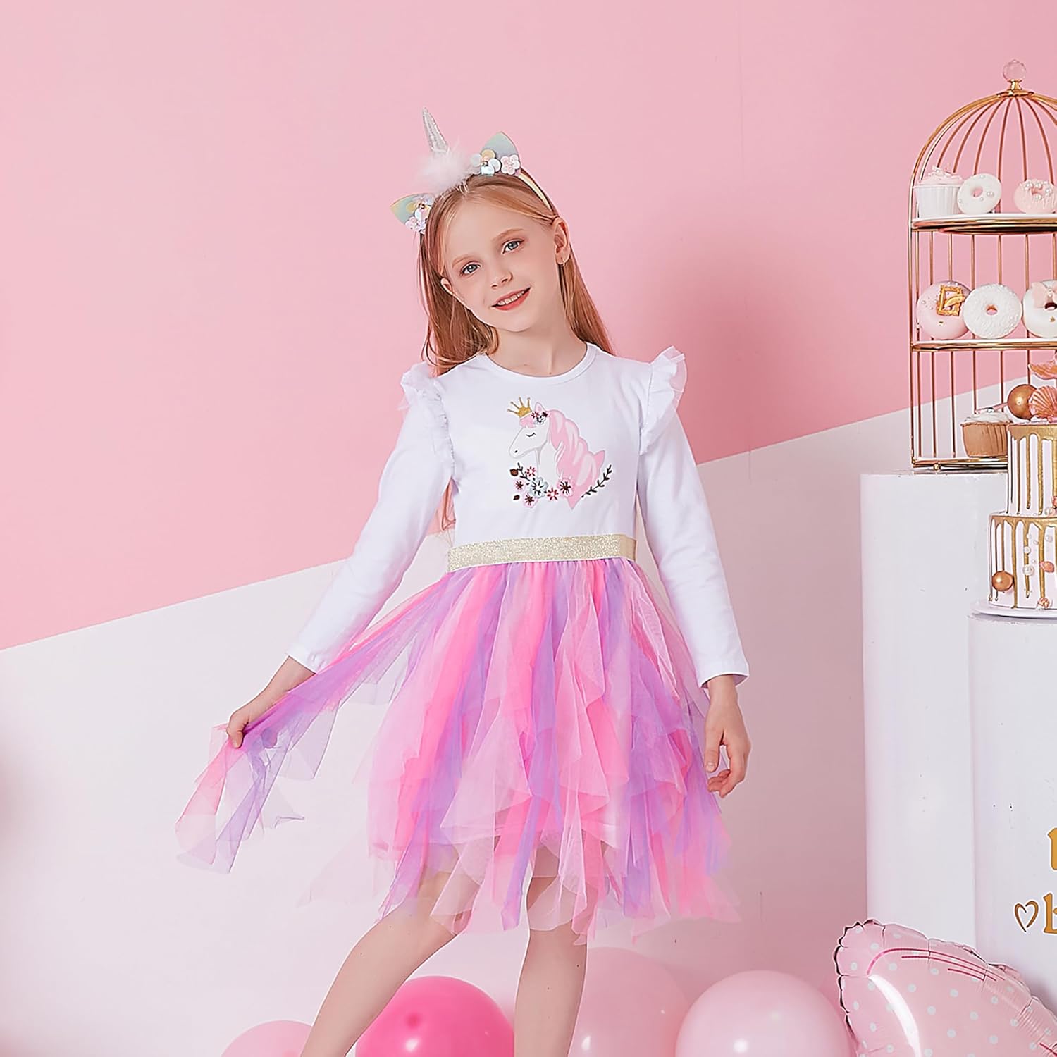 VIKITA Girls Dresses Winter Long Sleeve Party Tutu Dresses for Girls 3-12 Years - Image 4