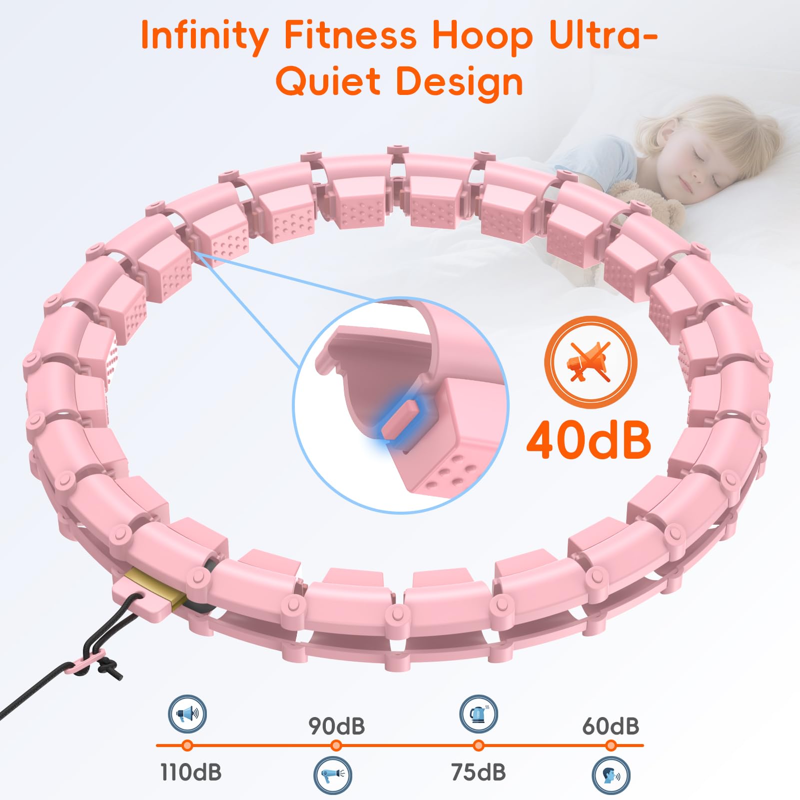 HCOIW Ciche obciążone obręcze Hula Infinity Fitness Plus Size 155 cm 32 węzły, inteligentna bezgłośna hula nieskończoności dla kobiet, talii i brzucha do ćwiczeń odchudzających w domu dopasowana