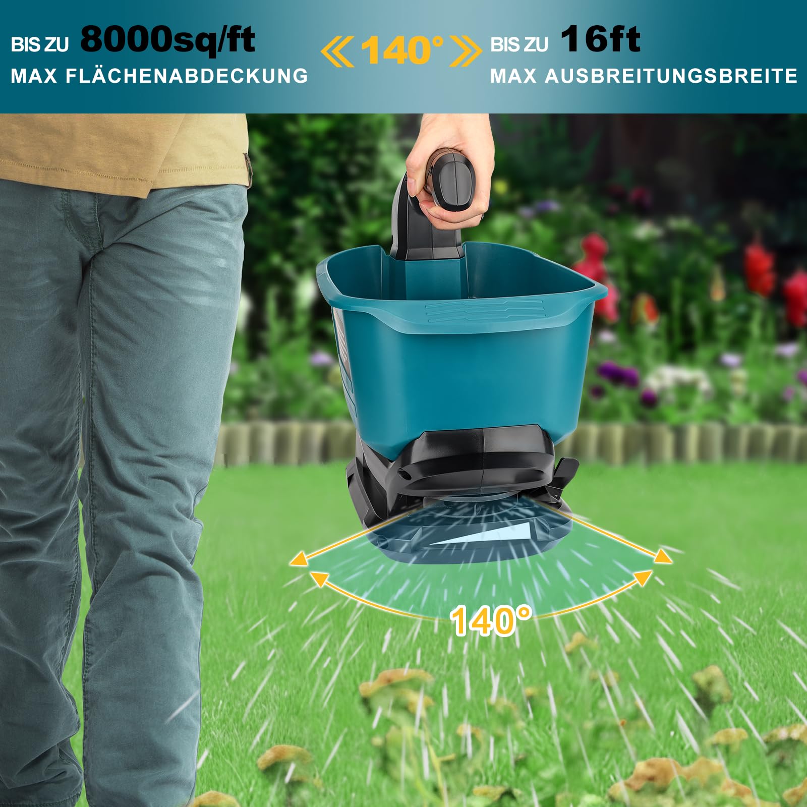 YEX-BUR Düngerstreuer für Makita 18V Lithium-Akku, Tragbar Handstreuer mit 5-stufige Drehzahlregulierung, 3,7 L, deckt bis zu 8.000 sq. ft. ab (ohne Akku)