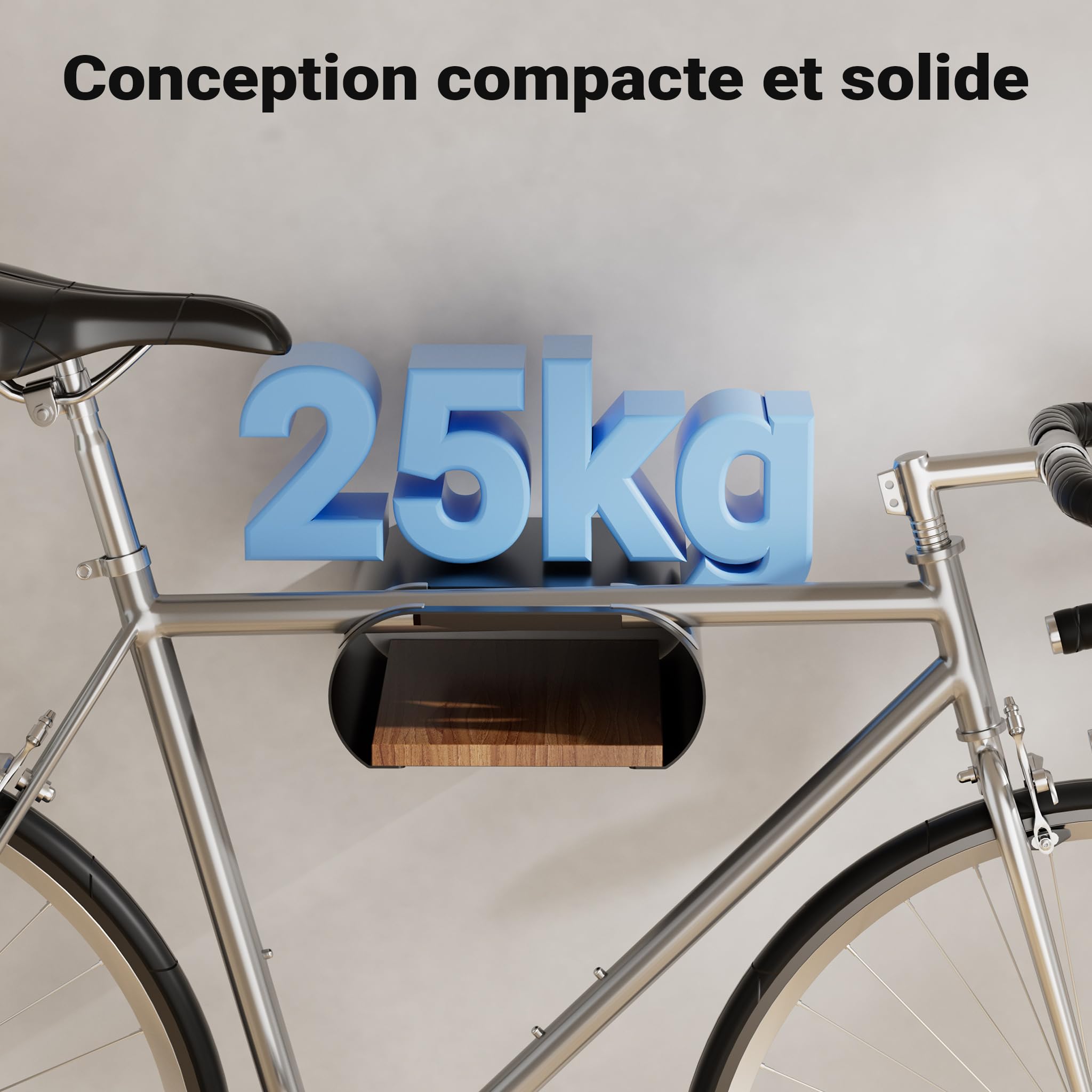 WilTec Support Mural pour vélo 25,6 x 30 x 11,4 cm jusqu'à 25 kg, Support Universel pour Bicyclette, Suspension de vélocipède Ø 55 mm Tube supérieur & 500 mm Largeur du Guidon