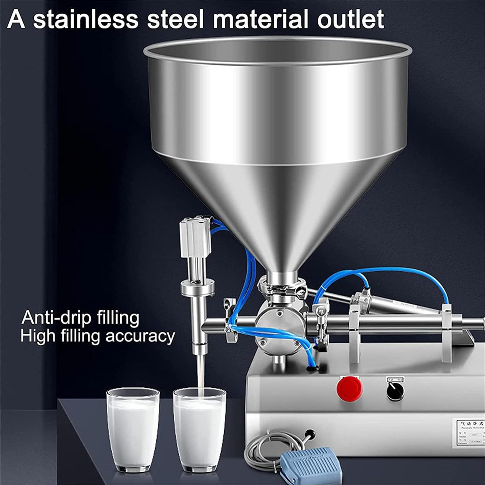 Máquina neumática de llenado de líquidos, llenadora Horizontal de Crema con tolva de 40 litros para Aplicaciones de Agua, Aceite y Crema.,
