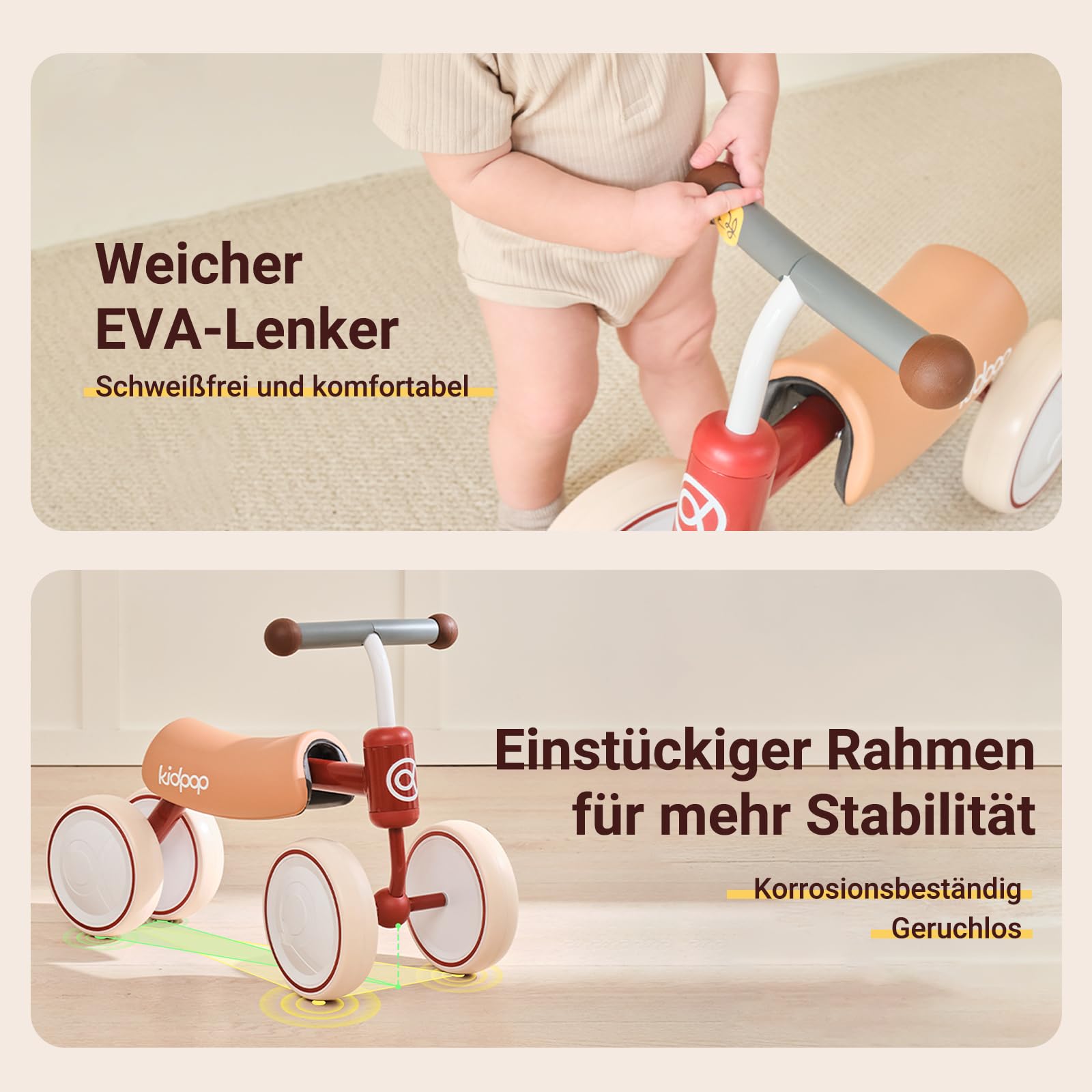 kidpop Big Bee Baby Balance Bike (Unisex), Vierrad-Laufrad, Kleinkind-Rutschfahrzeug für Kinder von 1 bis 2 Jahren, Geschenk zum ersten Geburtstag, das erste Fahrrad für die Kleinen