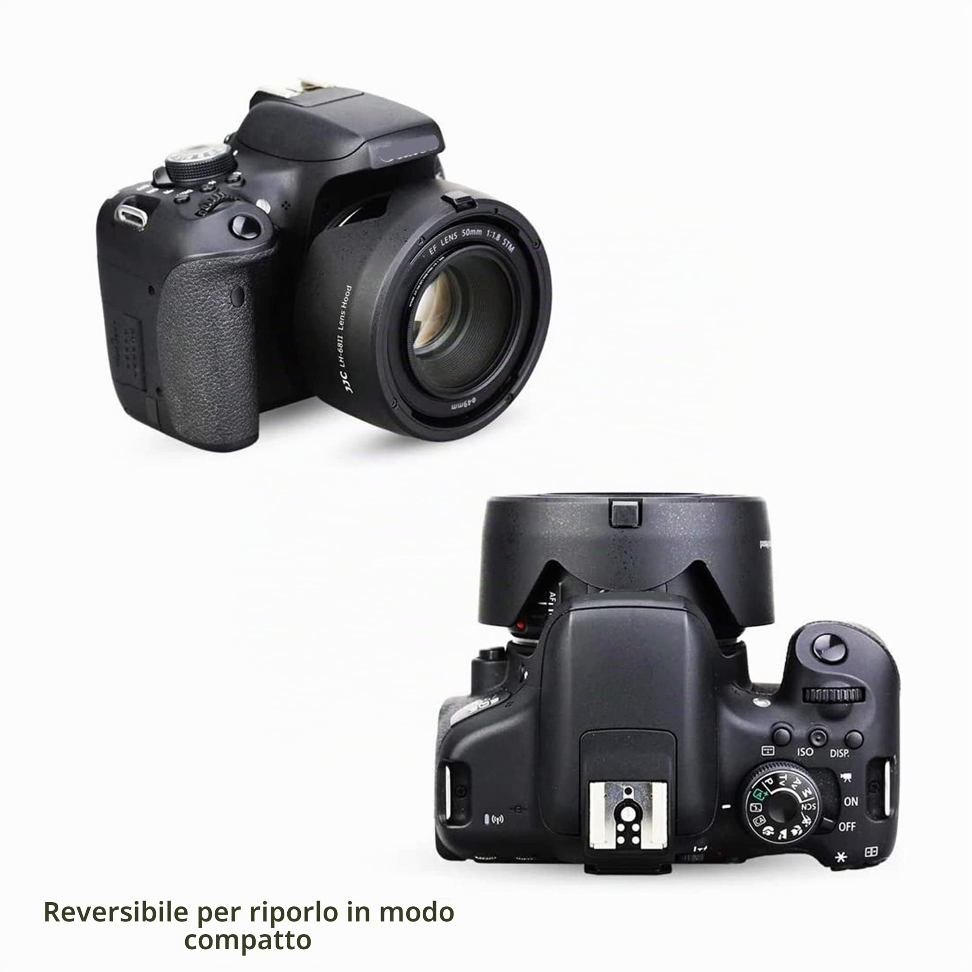 Paraluce e Filtro UV per Canon EF 50 mm f/1.8 STM, Sostituisce Canon ES-68, Paraluce Reversibile con Filtro UV da 49 mm, Riduce i Riflessi