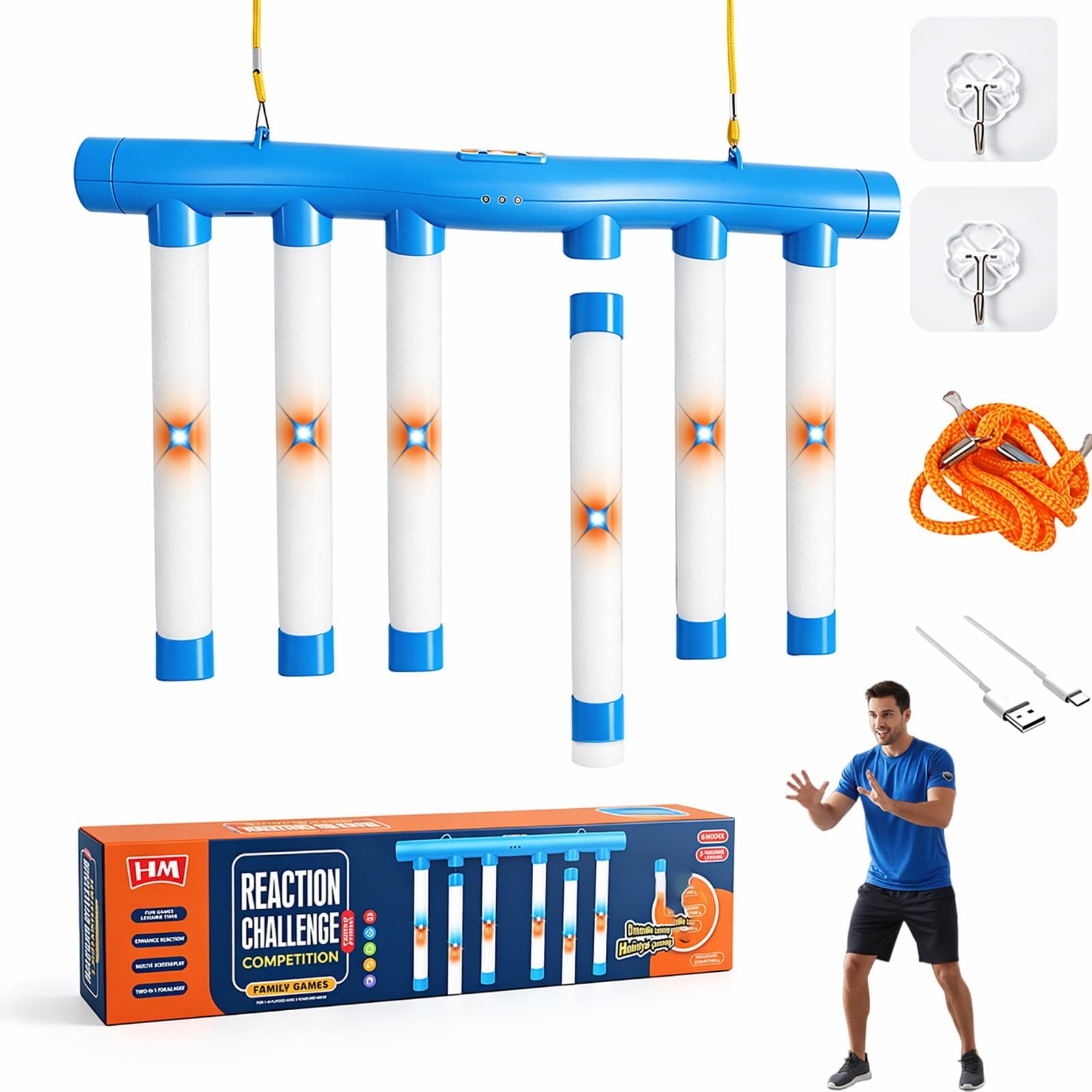 Upgrade Reflex Drop Sticks Challenge Game, Falling Reaction Training Tool, Adjustable Speed Catching Sticks for Hand Eye Coordination & Reaction Time Boost in Kids and Adults (Light-up)