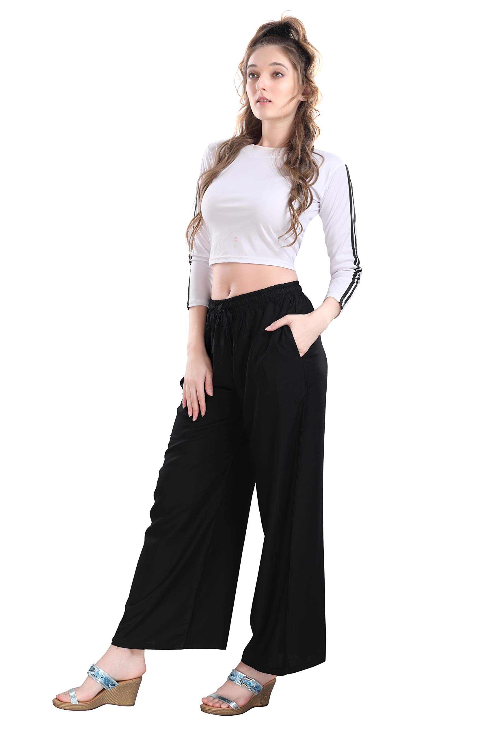 TRASA Ultra Soft Reyon Cotton High Rise Regular and Plus 7 Colour Palazzo for Women's and Girls - Black - 2XL - Image 7 thumbnail