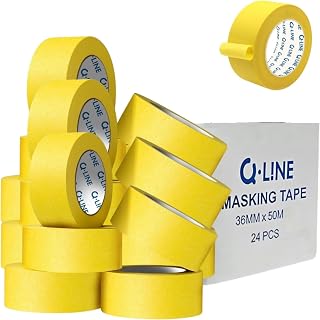 Automotive Masking Tape 36mm x 50m – Yellow Auto Body Paint Tape for Car Painting & Detailing | High Adhesion, Clean Removal, Water Resistant | Automotive Refinish Masking Tape Bulk Pack (24 Rolls)