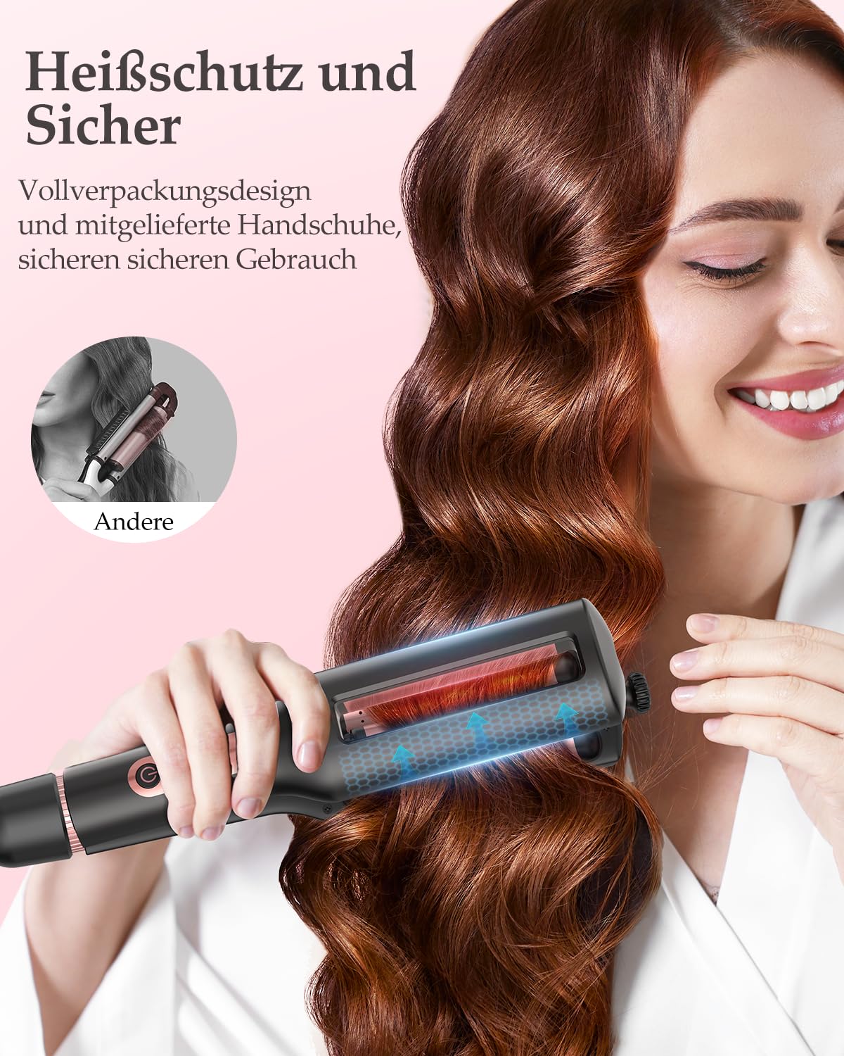 22/25/32/38mm Einstellbar Welleneisen für Haare - 4 In 1 Lockenstab für Beach Waves/Natürlich Wellen/Wasserwellen/Mermaid Waves, 3 Fässer Welleneisen, Anzeige, 4 Temperaturen(140-210°C), Rose Gold