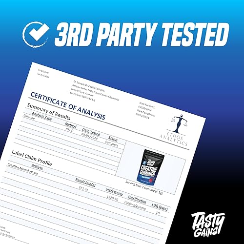 Miniatura 4 de TASTY GAINS Gomitas de creatina 3.17 oz de monohidrato de creatina Suplementos de entrenamiento Construye músculo y aumenta la fuerza