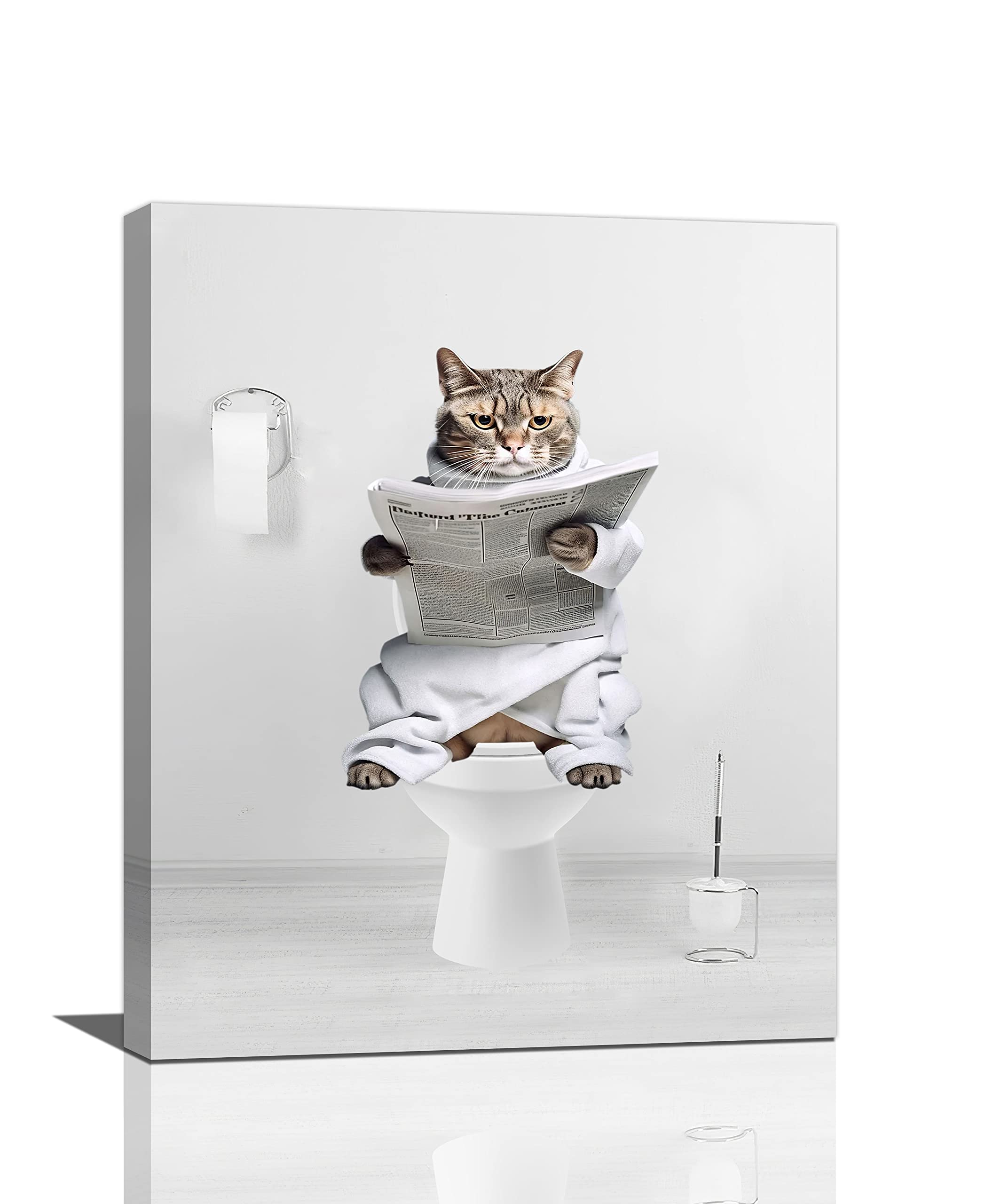 LMYSXAOZ Funny Black And White Cat Art Pictures For Wall - Canvas Prints Paintings Artwork Home Decor Bathroom Framed 16"x20"