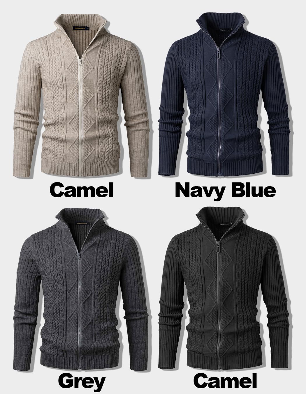 Cardigan Homme Col Montant Veste Maille Torsadée Pull Chandail Maille Zippé Slim Fit Veste Automne Hiver Couleur Unie