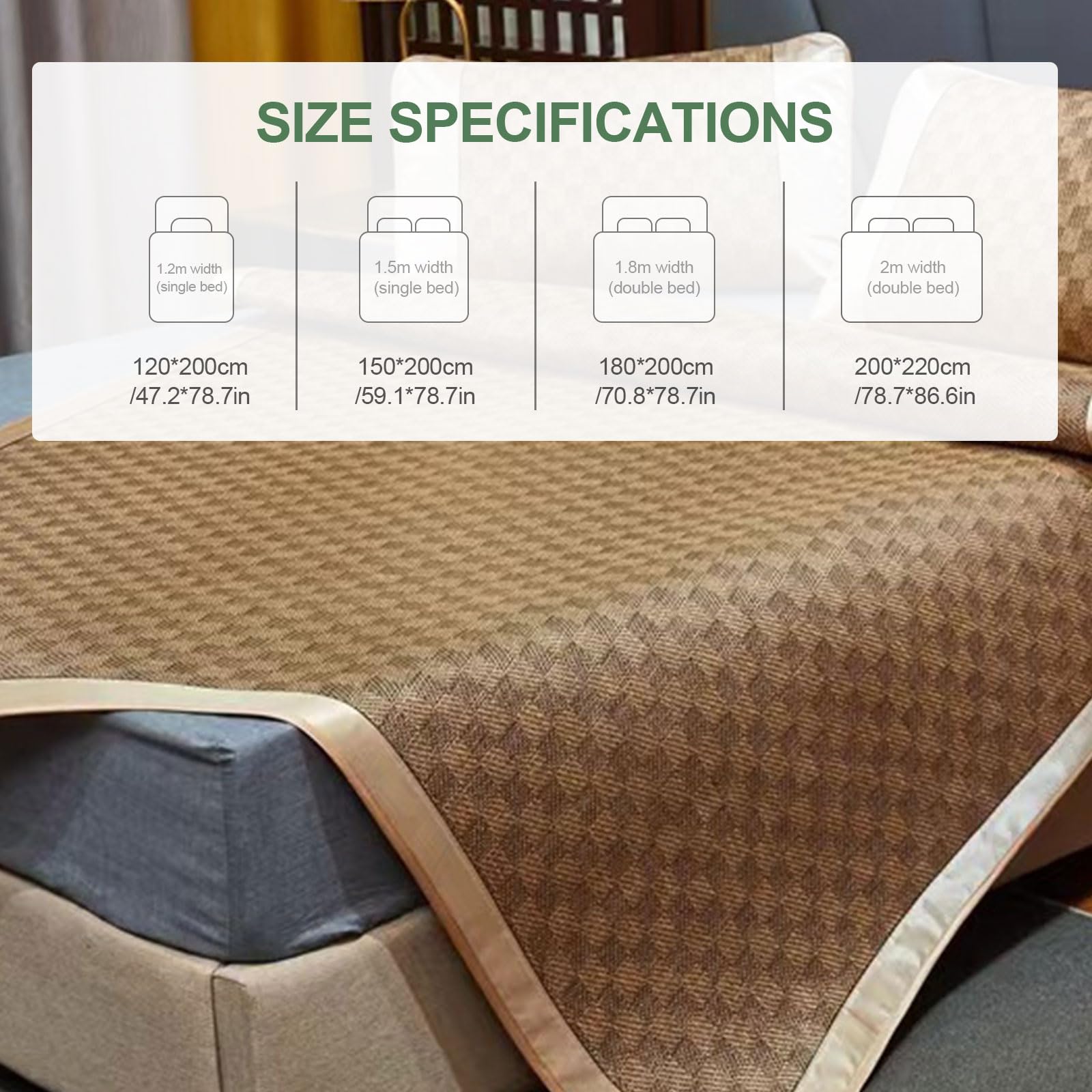 Tappetino refrigerante double-face in rattan per letto, pieghevole, in bambù, tessuto a raffreddamento rapido, per bambini, adulti e anziani, soluzione ideale per il comfort estivo