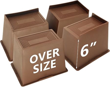 4 Pack Bed Risers 6 inch Heavy Duty Dark Brown, Oversized Furniture Risers, Bed Lifts Risers for Table, Sofa, Dorm Twin XL, Couch, Desk, Bed Frame Risers Supports Up to 6,500 Lbs