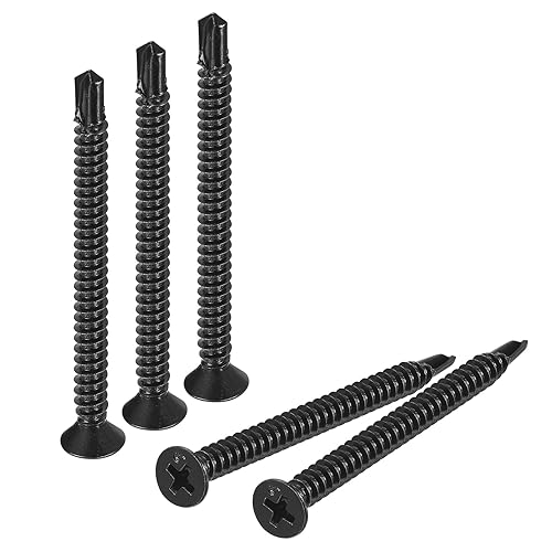 Miniatura 1 de uxcell Tornillos de chapa metálica #10 x 2-12", 50 tornillos autoperforantes Phillips de cabeza plana de acero inoxidable 410 de óxido negro