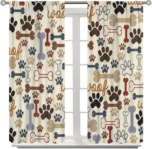 Miniatura 90 de Cortinas opacas con estampado de patas de perro, estampado de patas de perro y huesos, tratamiento de ventana, cortinas con aislamiento térmico