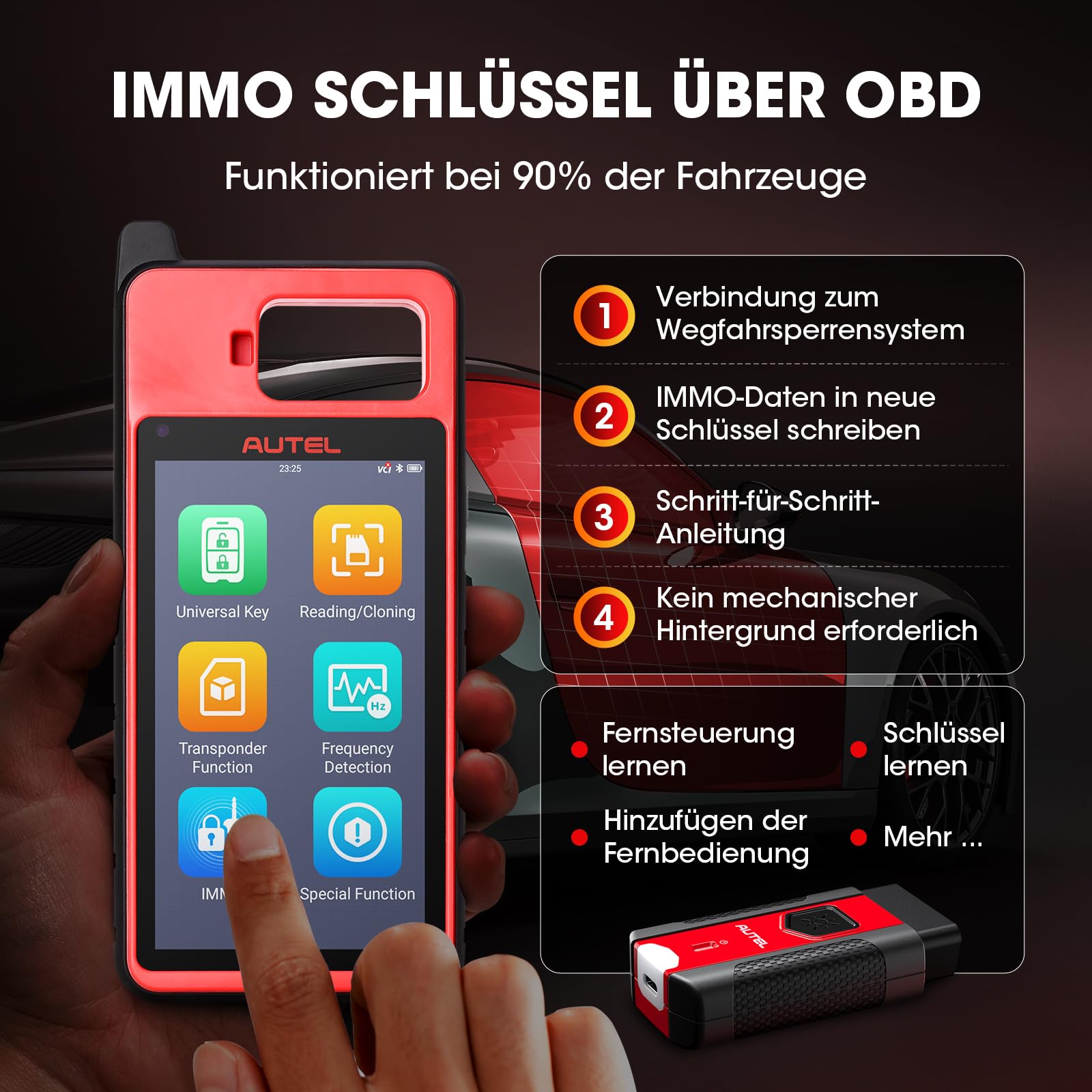 Autel MaxiIM KM100E Schlüsselanhänger Programmiergerät, 2024 Neueste Lite von IM508 IM608, 60s Schlüssel-Generierung, IMMO Lernen, Chip lesen, schreiben, klonen, Eingebauter APB112, 2PCS IKEYs