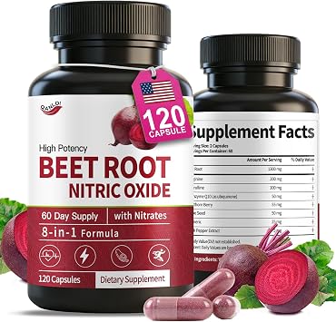 Beet Root Capsules 120 Count, Beetroot Supplement for Men & Women, Non-GMO | Beetroot Capsules with L-Arginine, L-Citrulline, CoQ10, Turmeric, Hawthorn Berry, Nitric Oxide Supplement