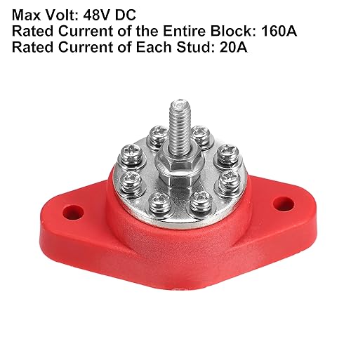 Miniatura 4 de X AUTOHAUX 1 Unidades Bloque de distribución de energía de 1/4 "Barra de bus de 8 puntos, 16 tornillos, bloque de terminales para barco, coche,