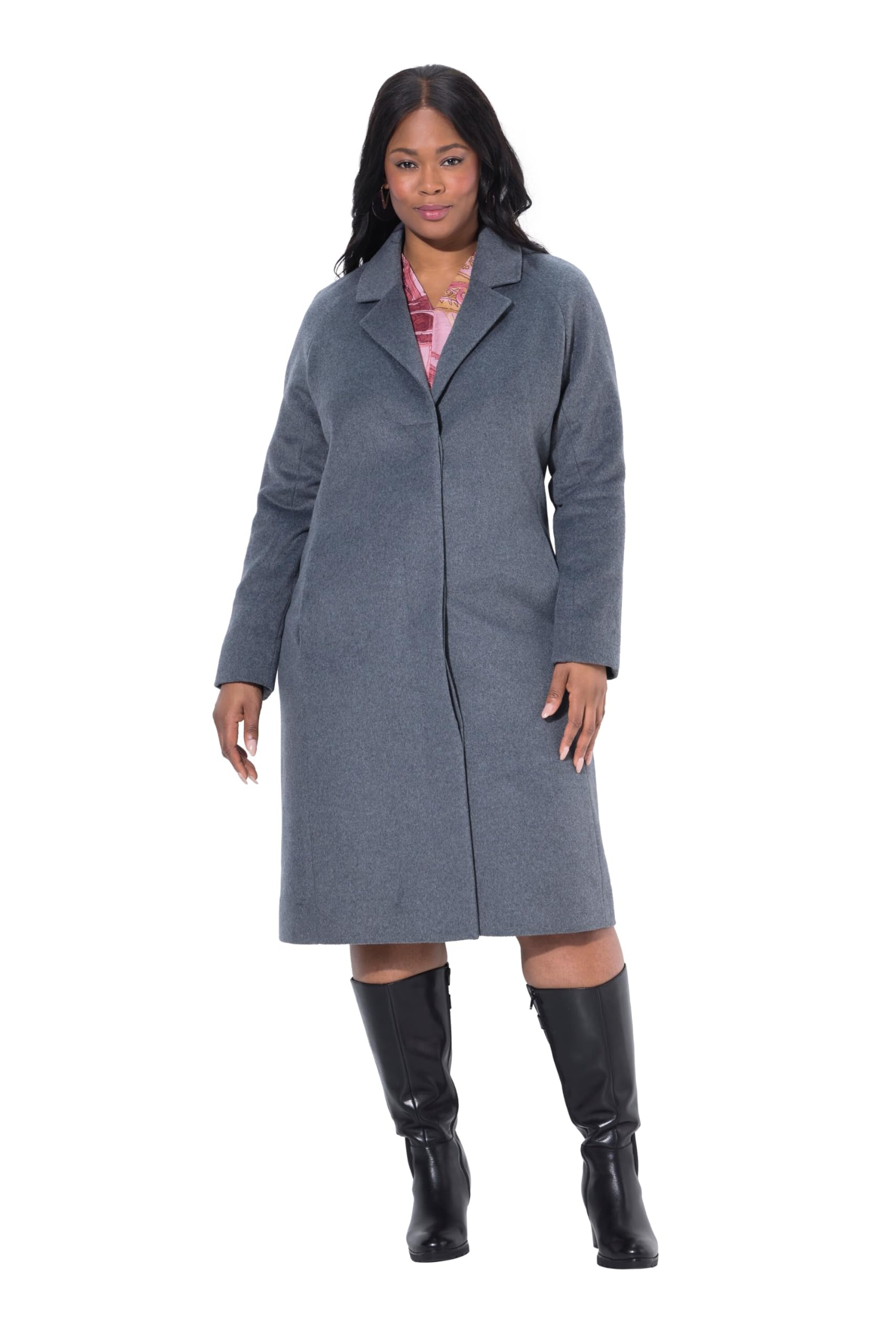 Ulla Popken Damen große Größen Übergrößen Plus Size Mantel, Schusterstich, Reverskragen, Knopfleiste 830308