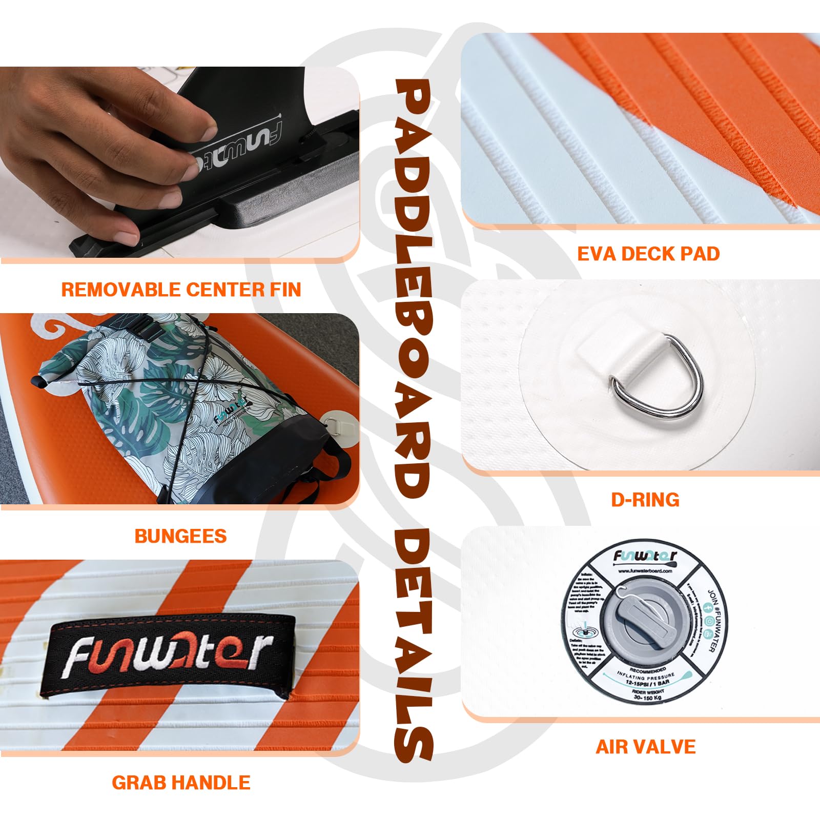 FunWater Tavola SUP Gonfiabile Surf Paddle Board Inflatable, Ultralight SUP per tutti i livelli con Due Accessori Tipo