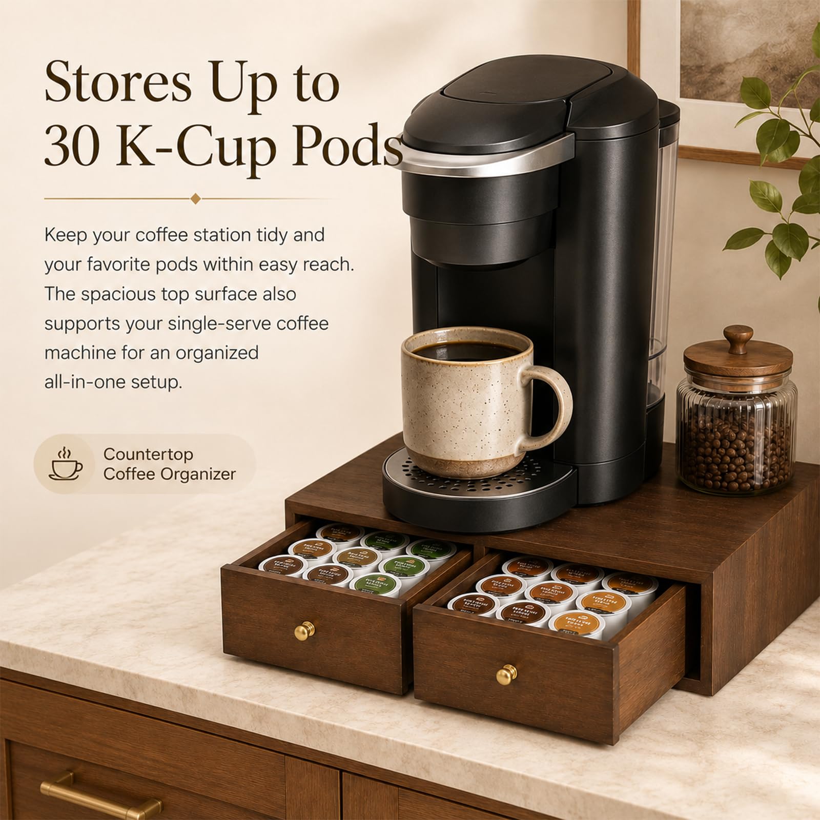 K Cup Organizer Cassetto per 30 cialde, in legno, supporto per postazione