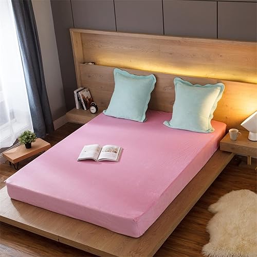 FCLDESHOP Protector de colchón tamaño Queen otoño e invierno cálido color sólido terciopelo de cristal protector de colchón antideslizante con
