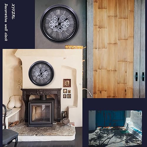 Miniatura 6 de Reloj de pared de equipo móvil real de 20 pulgadas estilo steampunk industrial vintage arte estético reloj de pared pequeño y moderno de metal negro