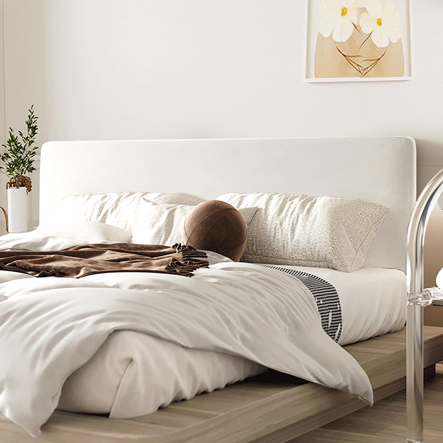 GZYLCH Velvet Headboard Covers, Stretch Bed Headboard Slipcover for Queen Cal King Size, Universal Solid Color Dustproof Bed Head Protector Cover for