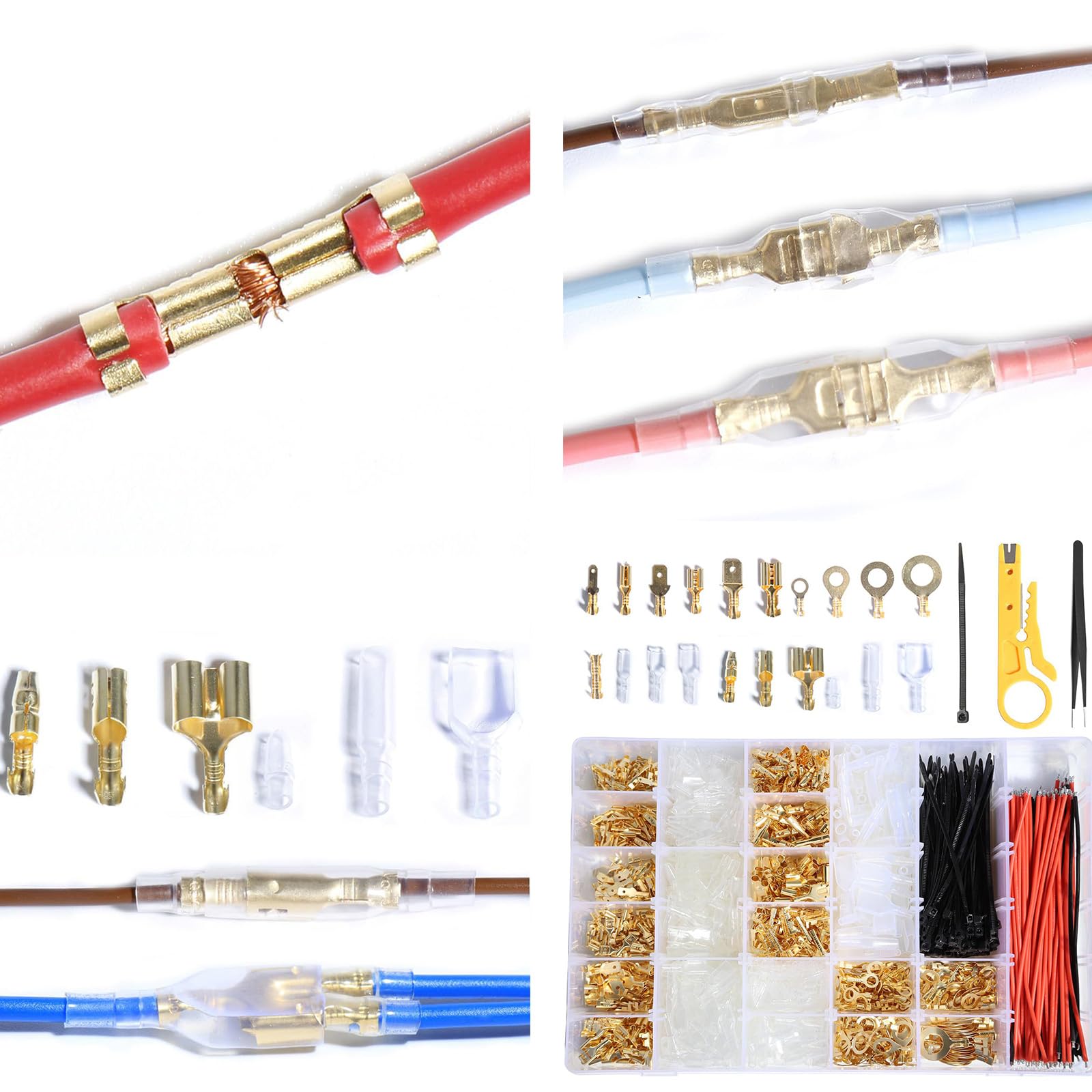 Ensemble complet de cosses électriques 1450 pièces mâle/femelle pour amateurs de connecteurs résistants