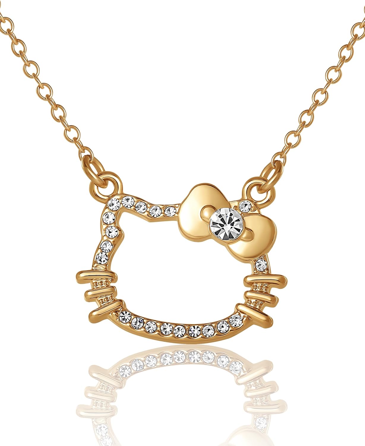 Hello Kitty Necklace For Women with Rhinestones Official License, 16"+3.25" Gold-Tone Silhouette Pendant Necklace